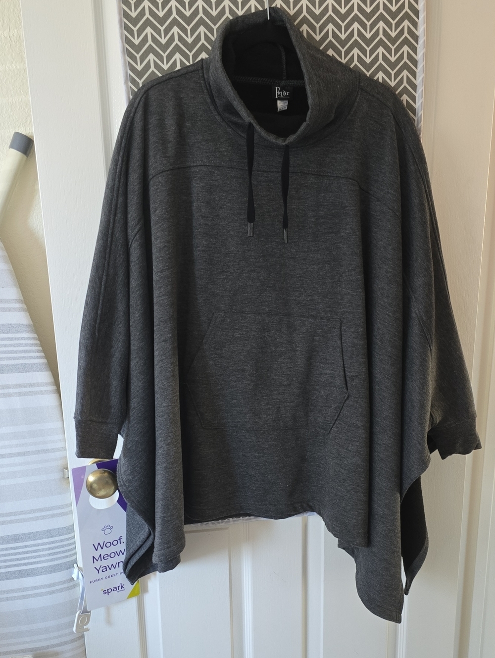 Felina Dark Gray Funnel Neck Poncho with Drawcord